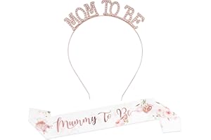 FLOFIA Mummy to Be Schärpe Bald Mama Baby Shower Party Schärpe Mum to Be Krone Mommy to be Haareif Mother to be Haarschmuck Babydusche Babyparty Schwangerschaft Mutterschaft Mama Mutti B