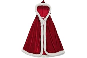 JIAHG Weihnachten Santa Umhang mit Kapuze Weihnachtsmantel Cape Damen Weihnachtsfrau Kostüm Fasching Rot Samt Mantel Umhang Kapuzenmantel für Weihnachten Kostüm Party