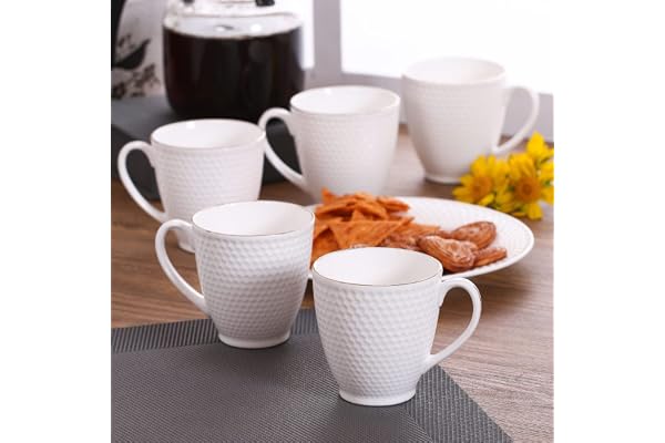 Clay Craft Impression Ceramic Gold Line Coffee Mugs/Tea Cups Set of 6 Pieces, 200ml, White (Omega)