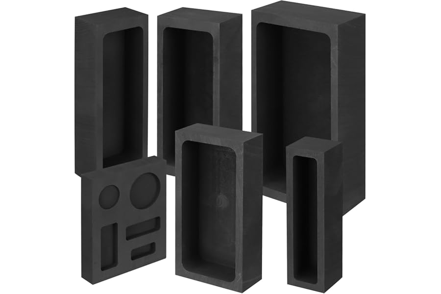 6 Pcs Graphite Casting Ingot Molds Various Sizes Graphite Casting Smelting Molds for Refining Smelting Gold Silver Copper Aluminum Jewelry