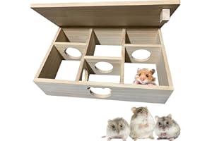 LOTCOW Multi Chamber Hamster Hideout Natural Small Animal Wood House Maze Tunnels Exploring Enrichment Toys Hollow Tree Trunk Peep Hole Mouse Exercise House for Guinea Pigs Dwarf Mice Gerbil Small Rodents