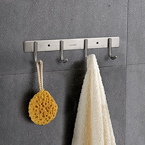 HOMEIDEAS Mantel und Kleiderhaken Rack/Schiene mit 4 Flared Tri Haken, Wandmontage Entryway Lagerung für Kleider,Handtuch,Hüte,Schals 28 cm Länge,gebürstet SUS304 Edelstahl - 2