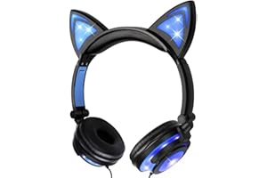 Kangxinsheng Kinder Kopfhörer,Katze Ohr Kopfhörer mit LED Glowing/Blinken,Faltbarer Wiederaufladbare Wired Headset für Mädchen,Kinder,kompatibel für Notebook PC,Smartphone,MP3