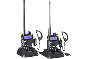 JUCJET 5R Walkie Talkies Rechargeable for Adults, Long Distance Radio for Adults with 128 Memory Channels, VOX, USB Charging Station, Headphones (Black, Pack of 2)