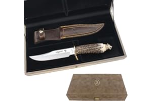 SUDSTY ELECTROPOLIS Big Five Leopard Jagdmesser, 16 cm Stahlklinge X50CrMoV15, Leopardenkopf, hochwertiges Etui + Luxusetui, 262 Gramm, LEOPARD-16BF + Mehrzweck-Geschenkkarte