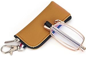 ‎MMOWW MMOWW Faltbare Lesebrille für Damen und Herren mit Teleskopstange mit Reißverschluss Schlüsselanhänger Mini Anti Blaulicht Brille (Rose Gold,+1,5)