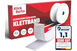 ‎KLICK BERLIN Klick Berlin Velcro tape, self-adhesive, narrow, 1.6 cm x 8 m, Velcro tape sticks to many surfaces, Velcro fastener, 16 mm wide, 8 metres long, white