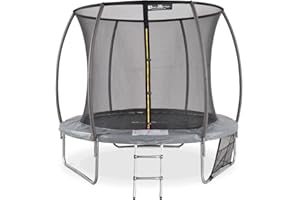 Alice's Garden - Cama elástica redonda gris con red de protección interior, escalera, lona, red para zapatos y kit de anclaje