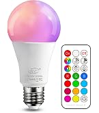 Lampadina a LED RGBW con telecomando, 3 W, E27, dimmerabile, luce bianca calda, 1800 K, lampadine RGB che cambiano colore, 150-180 lm