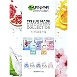 Garnier Sheet Mask Discovery Collection, Face & Eye Sheet Mask set for Dehydrated, Dull and Tired Skin, Pack of 5 Sheet Masks