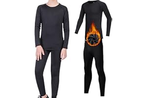 LANCRY Set di biancheria intima termica per bambini, maglia a maniche lunghe a compressione in feltro e pantaloni lunghi, per ragazzi e ragazze, per sport invernali e palestra