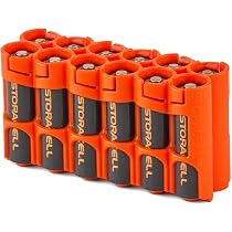 Powerpax Orange Battery Caddy - Holds 12 AA Batteries, Compact Storage Case