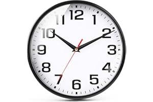 EMITDOOG Wall Clock Modern Kitchen Small Silent Analog Round Simple Quiet Quartz Black Wall Clocks Battery Operated Non Ticking for Bathroom Office Garage School