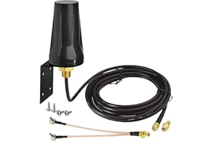 Bingfu Antenne 4G LTE Extérieur SMA Mâle 5dBi Support Fixe Imperméable avec Câble Séparateur de SMA-F à Double TS9-M Compatible avec GSM 3G 4G LTE Cellulaire Routeur Passerelle Modem Caméra de Piste