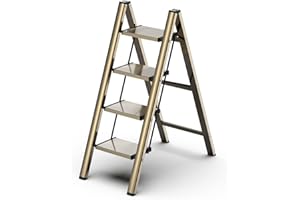 GameGem Escabeau 4 Marches, Tabouret Pliable à Pédale Large Anti-Dérapante en Aluminium Léger mais Robuste, Capacité 150 kg, Design Moderne Mignon pour Espaces Domestiques Intérieurs