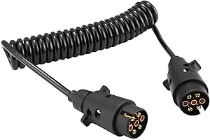 DARKGUARD Cable alargador para remolque, 12 V, 2,5 m, 7 pines, cable en espiral, cable de remolque con 2 conectores para remolques, camiones, RV Cars