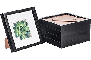 Nicola Spring 5 Piece 8 x 8 3D Shadow Box Photo Frame Set - Craft Display Picture Frame with 4 x 4 Mount - Glass Aperture - Black/White