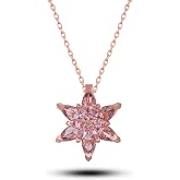 NEREZE 925 Ayar Pembe Lotus &Ccedil;i&ccedil;eği Kolye Kadın G&uuml;m&uuml;ş Kolye