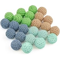 25 Stück Gehäkelte Holzperlen 20 Mm – In 5 Farben, Mit Loch, Für DIY Schmuck, Armbänder, Dekoration
