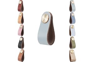 VOLESENI Leather Cabinet Knobs - 2pcs Drawer Door Pulls Handles, Cupboard Wardrobe Anti-Collision Vintage Furniture Knobs for Kitchen Dresser