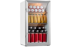 KLARSTEIN Nevera Pequeña Puerta Cristal Habitaciones, Nevera Portatil Electrica, Mini Nevera Pequeña para Bebidas, Mini Frigorificos Pequeños con Estantes 80L