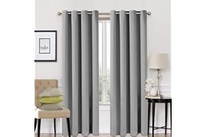 EASELAND Blackout Curtains 2 Panels Set Thermal Insulated Window Treatment Solid Eyelet Darkening Curtain for Living Room Bedroom,Light Grey,46x90 Inches