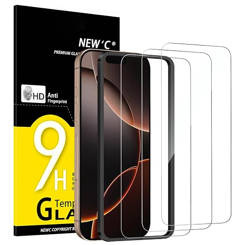 NEW'C 3 Pack Designed for iPhone 17, 17 Pro, iPhone 16 Pro Screen Protector (6.3 inches), Enhanced Tempered Glass Protection with easy installation tool included,Case Friendly Ultra Resistant