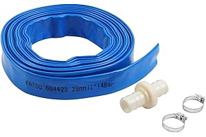 KATSU TOOLS KATSU Layflat Tuyau de Refoulement 10 m x 25 mm, avec 2 Clips et Connecteur, Convient aux Pompes Submersibles et Pompes à eau pour étang de Drainage, Irrigation de Jardin, Piscine, Bleu 664423