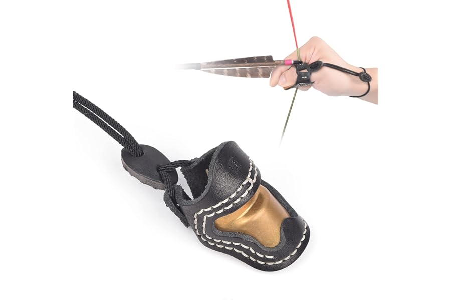 Elong Soft Leather & Brass Thumb Guard Ming Guang Archery Thumb Ring for Traditional Recurve Bow Finger Protector Shooting Glove