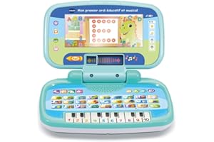 VTech - Mon Premier Ordi Éducatif et Musical, Ordinateur Portable Enfant avec Écran Animé, Clavier ABC, Poignée de Transport et 7 Jeux Éducatifs, Cadeau Enfant de 2 Ans à 5 Ans - Contenu en Français