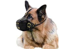 PET ARTIST Muselière en cuir pour chiens de taille moyenne et grande taille - Anti-morsure - Réglable - Pour berger allemand Pitbull Larbrador Bulldog - Noir