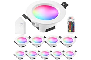 INDARUN 9W 700LM Wifi Spot Led Encastrable RGBWC(RGB+Blanc froid+Blanc chaud) Plafonnier Lampe, Bluetooth Mesh éclairage plafond encastré pour exposition, salon, cuisine, ktv, bars (10 Pieces)