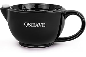 QSHAVE Shaving Scuttle Mug - Keep Lather Always Warm - Large Deep Size Bowl Handmade Pottery Cup (Black)