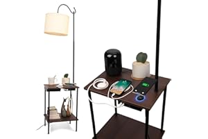 JCPYIUL Lampada da Terra con Ripiani, Lampada da Terra Salotto Industrial con Funzione di Ricarica, Lampada da Terra Vintage per Camera da Letto, Soggiorno, Lettura