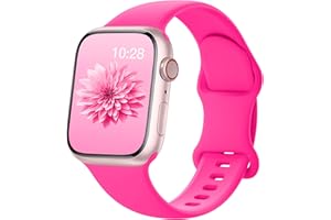 AMSKY Bracelet en Silicone Compatible avec Bracelet Apple Watch 40mm 44mm 42mm 41mm 45mm 38mm 49mm Femme Homme, Sport Bracelet Compatible avec iWatch Serie 9 8 7 6 5 4 3 2 1 SE Ultra, Rose Vif