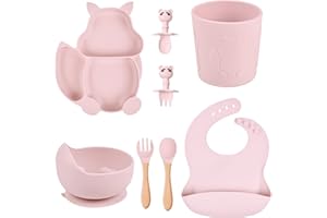 TudoBem Set Pappa Svezzamento 8 Pezzi – 1 piatto svezzamento con Ventosa, 1 Bavaglini Neonato, 1 Ciotola Antiscivolo, 2 Posate Bambini, 1 Cucchiaino Svezzamento, 1 Bicchiere Neonato 6 Mesi Prima Pappa