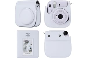 TONYLAIJIANTAO Kameratasche Kompatibel mit Fujifilm Instax Mini 12 11 9 8 Sofortbildkamera, PU Leder Tragetasche mit 64 Taschen 2 x 3 Mini Fotoalbum. (Weiß)