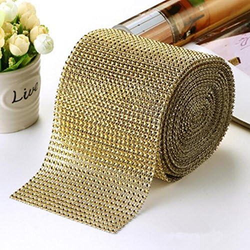 10yard 900cm Mesh Trim Bling Diamond Wrap Cake Roll tulle Crystal Ribbons Party Wedding Decoration event party supplies , Gold