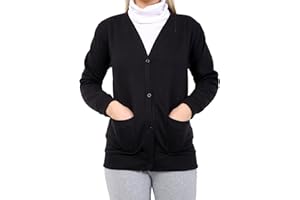 Star Fashion New Kids Unisex School Fleece Button Cardigans for Girls/Boys Uniform Long Sleeve Buttons up Sweater Formal Plain V Neck Open Front Pockets Kid’s Cardigan Ages 2-14 Years