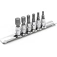 DAKCOS 6pcs Spline Socket Set, M4-M12 for 1/4" Drive, XZN Triple Square Spline Bit Set, S2 Alloy Steel Bit and CR-V Drive Socket