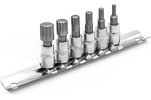 DAKCOS 6pcs Spline Socket Set, M4-M12 for 1/4" Drive, XZN Triple Square Spline Bit Set, S2 Alloy Steel Bit and CR-V Drive Socket