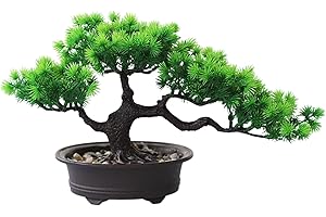 AIVORIUY Árbol de Bonsái Artificial, Planta Artificial en Maceta, Plástico Planta de Pino Japonés 19 cm de Altura para Decoración de Hogar Pantalla de Escritorio Oficina Mesa Casa Balcón Ventana Salón