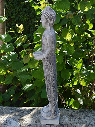 Wunderschöner großer, schmaler Stein Buddha Mönch aus Steinguss, frostfest - 7