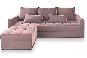 Masseno Ecksofa KOS PIK mit Schlaffunktion L-Form, Sofa mit Bettkasten, Wohnzimmersofa, Couch, Soffa, Bettsofa, Couchgarnitur- Rosa, Kronos 27