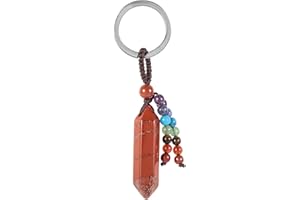 Amogeeli Porte-clés en Cristal avec Pendentif à Hexagonale Facettes et Frange en Pierre aux 7 Chakras, Chaîne de Clé en Quartz Prismatique Porte-bonheur Pendule Divinatoire