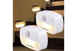 AMMTOO luz de Noche, Nocturna LED con Sensor Movimiento,LED Batería Nocturna Infantil Luz para Habitación Bebé, Adecuada para Dormitorio, Baño, Inodoro, Escaleras, Cocina, Pasillo (2 unidades Blanca Cálida)