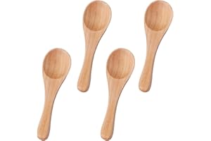 NQEUEPN 4 Cucharas de Madera Pequeñas, 10 x 3 cm, Color Madera, Material Schima Superba, Ideal para Especias, Sales, Azúcar y Miel