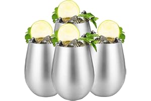 DLD Juego de copas de vino sin tirador de copa de vino D L D de acero inoxidable, copa de vino portátil de 18 oz, adecuada para actividades al aire libre y picnics (4 piezas)