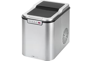 ‎CLATRONIC Clatronic Eiswürfelmaschine/Eiswürfelspender/Eiswürfelmaker/Ice Cube Maker EWB 3526; Wassertank 2,2 Liter; 10-15 kg Eiswürfel am Tag (24 h); LED-Anzeige; leiser Betrieb; 150 Watt; silber