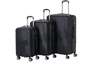 XEO HOME Suitcase Set of 3 Pcs Luggage Sets Hard Shell Travel Bags Lightweight Suitcases on 4 Spinner Wheels ABS Travel Trolley Case (Spiral Black)